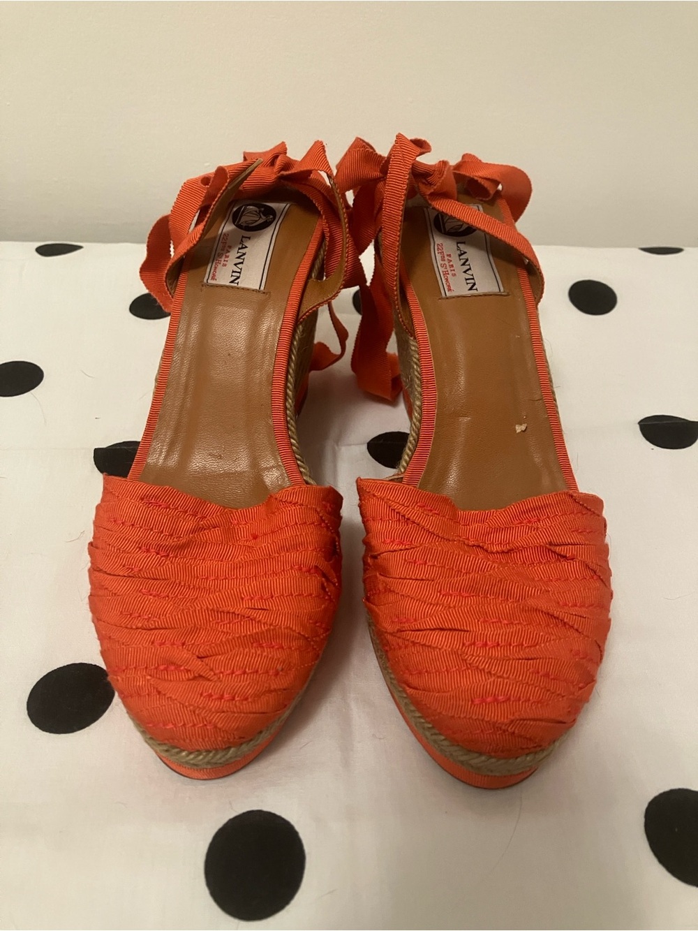 Lanvin Orange Woven Espadrille Wedge with Ankle Ties